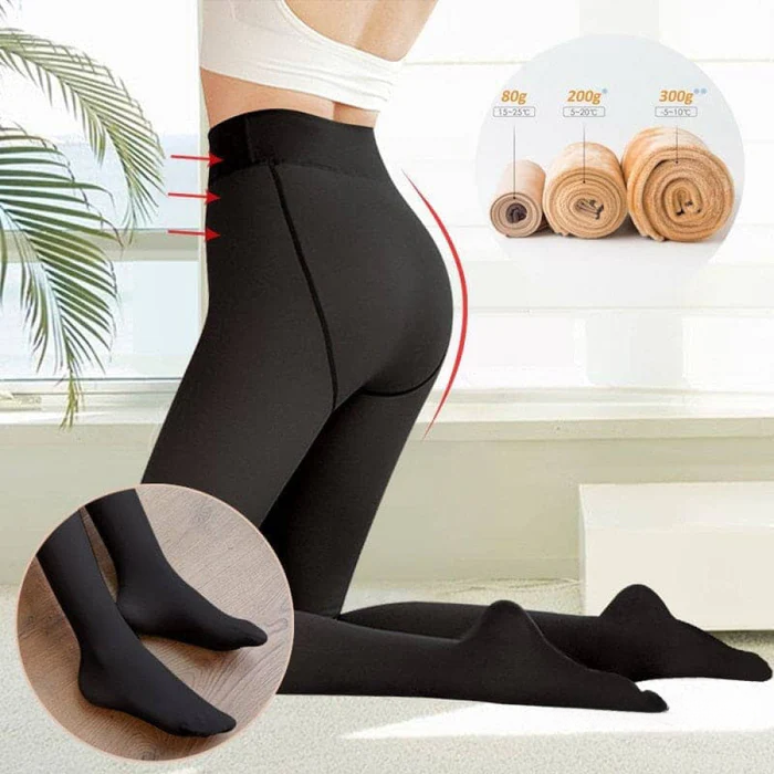 Meia Calça De Lã Térmica Translúcida Forrada com Pelúcia Quente e Elegante - Lovebay
