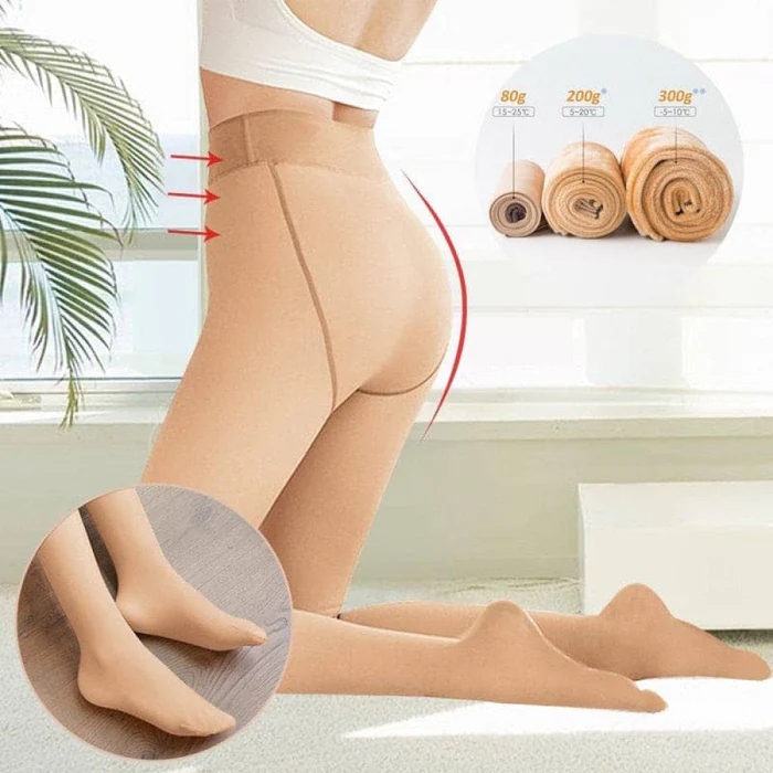 Meia Calça De Lã Térmica Translúcida Forrada com Pelúcia Quente e Elegante - Lovebay