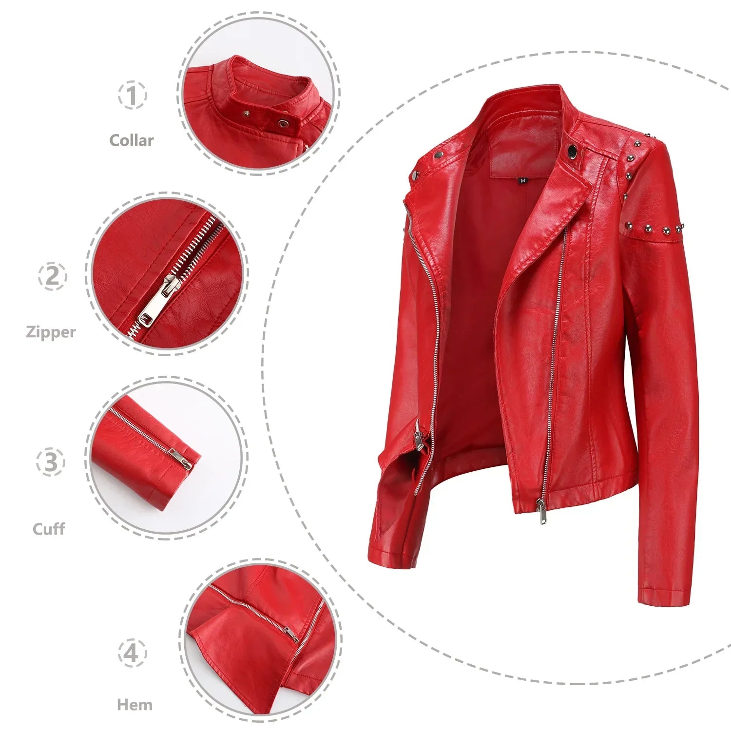Jaqueta Feminina Estilo Motociclista com Gola Alta - (Promoção de Inverno 2025)