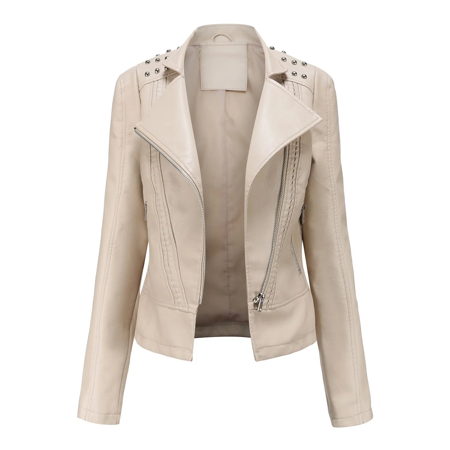 Jaqueta Feminina Slim Estilo Biker com Gola Dobrável e Detalhes Retrô - (Promoção de Inverno 2025)