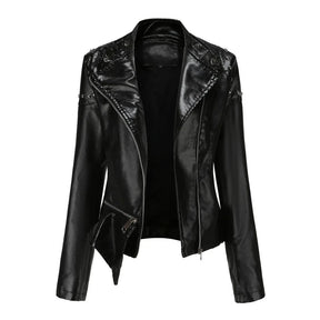 Jaqueta Feminina Estilo Motociclista com Gola Alta - (Promoção de Inverno 2025)