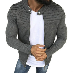 Jaqueta Masculina Slim com Listras, Zíper Frontal Estilo Esportivo – (Promoção de Inverno 2025)