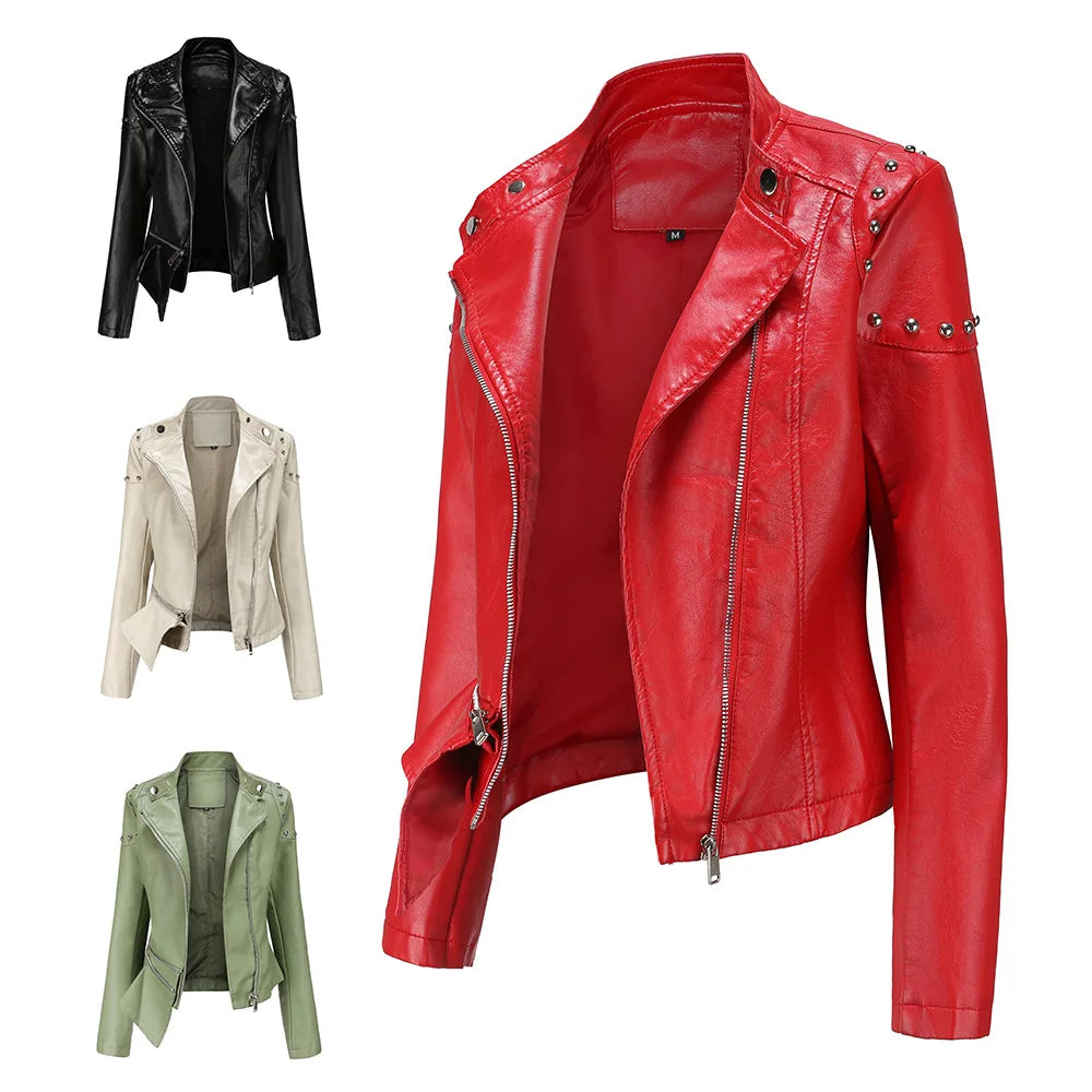 Jaqueta Feminina Estilo Motociclista com Gola Alta - (Promoção de Inverno 2025)