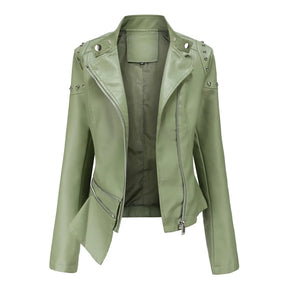 Jaqueta Feminina Estilo Motociclista com Gola Alta - (Promoção de Inverno 2025)