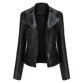 Jaqueta Feminina Slim Estilo Biker com Gola Dobrável e Detalhes Retrô - (Promoção de Inverno 2025)