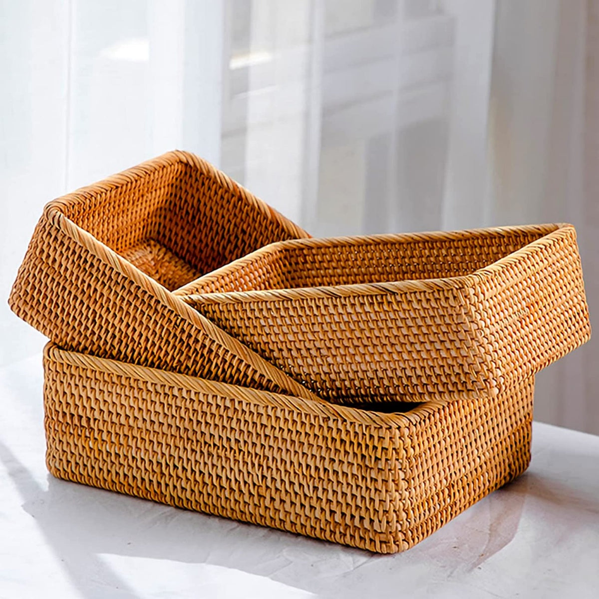 Cesto de pão de rattan artesanal
